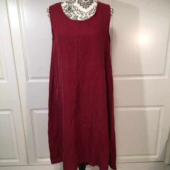 Bryn Walker Dresses & Skirts - BRYN WALKER 100% Linen Burgundy High Low Sleeveless Dress Women's Size Medium